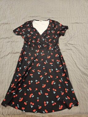 Black Cherry Print Dress - Xl
